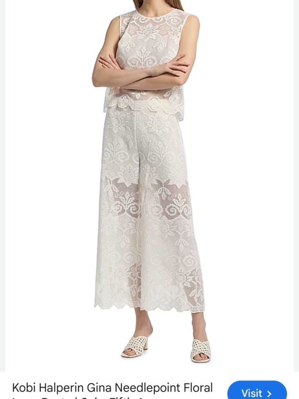Kobi Halperin White Lace Set | Top + Wide Leg Pants | Boho Resort